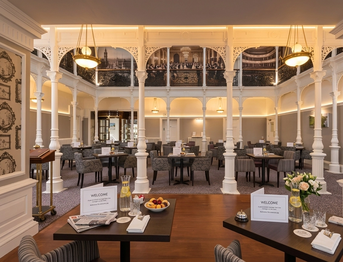 Elegant Victorian dining hall at The Valley of Rocks Hotel